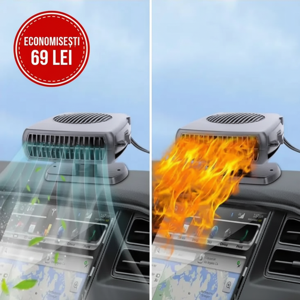 Aerotermă Auto Portabilă 2-in-1 - Încălzire & Răcire, Dezaburire Rapidă, 12V