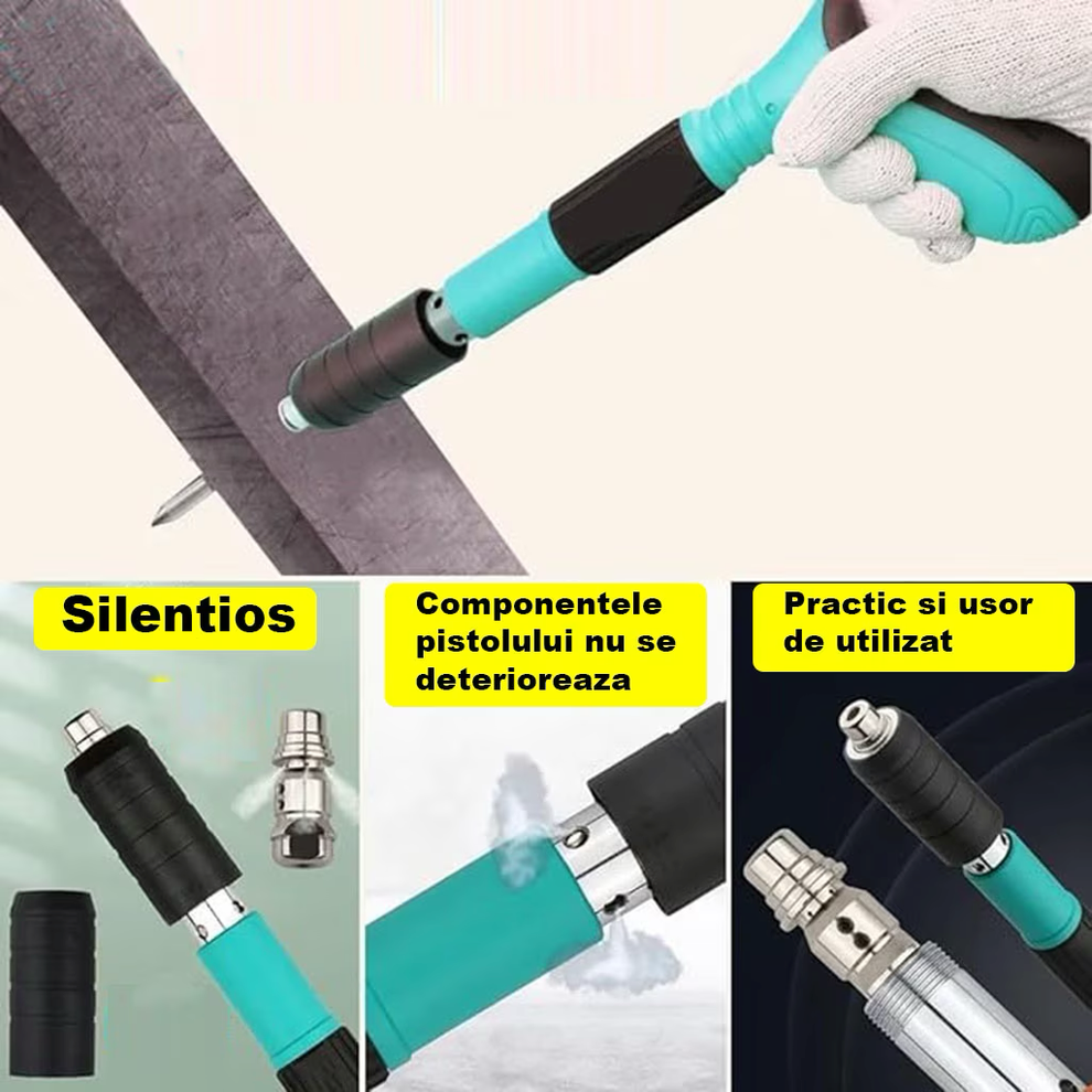 Pistol Pneumatic pentru Fixarea Cuielor și Nituri - Set Complet cu 50 Capse Incluse