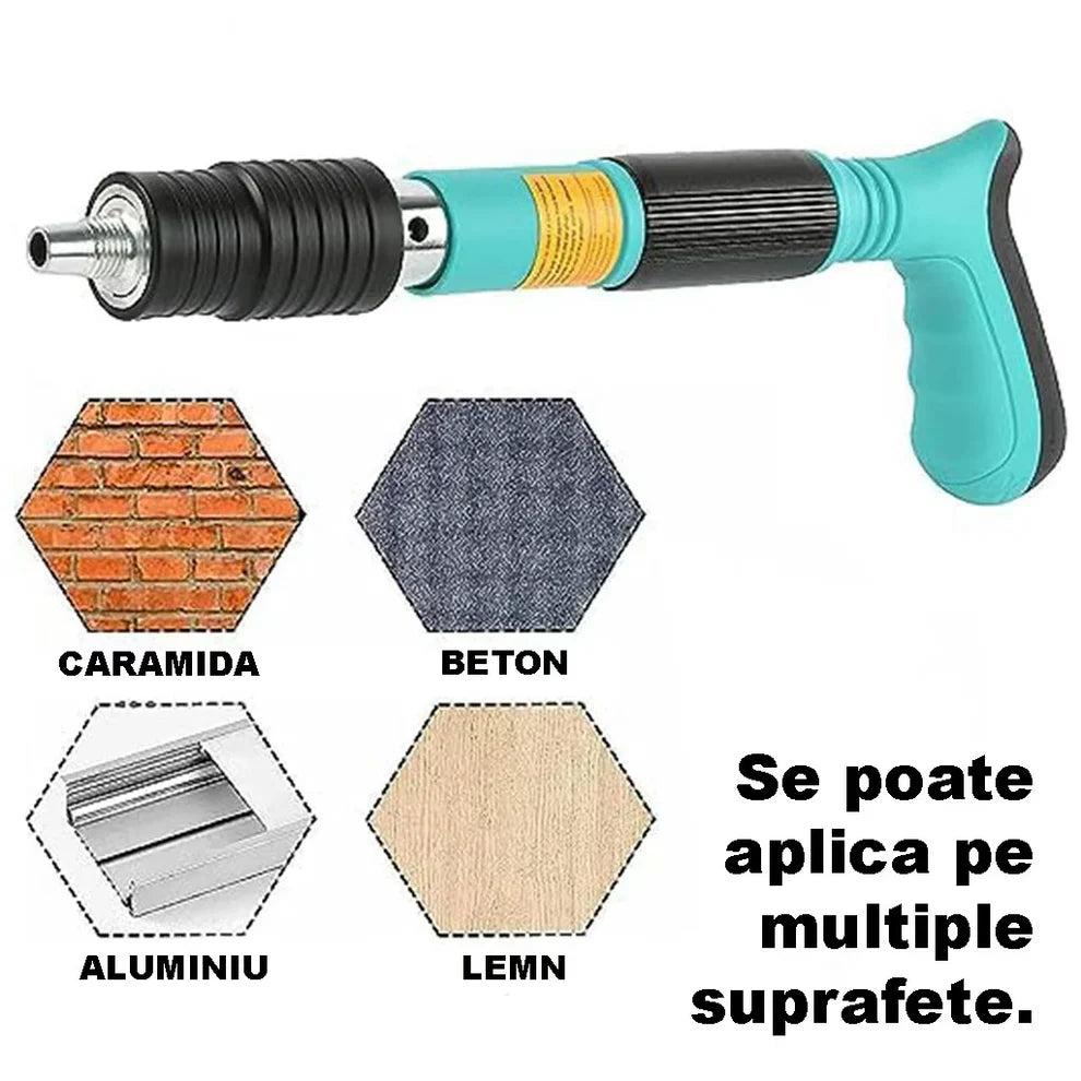 Pistol Pneumatic pentru Fixarea Cuielor și Nituri - Set Complet cu 50 Capse Incluse